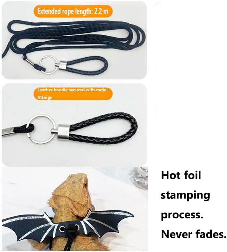 WeimoMonkey Bearded Dragon Leash and Lizard Harness Adjustable (S,M,L,3 Size) Leather Wing Lizard Iguanas Leash Geckos Reptile for Amphibians Small Pet Animals Silver - Image 2